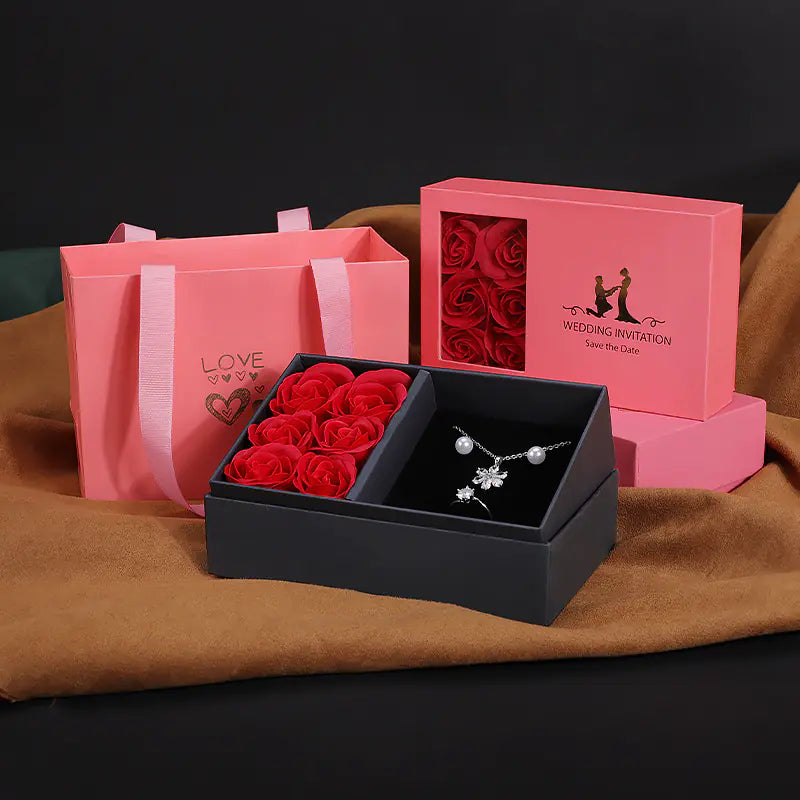 Rose Jewelry Gift Box for Rings and Necklaces Set