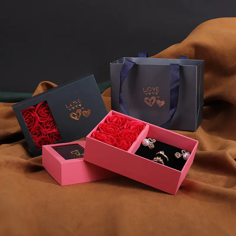 Rose Jewelry Gift Box for Rings and Necklaces Set