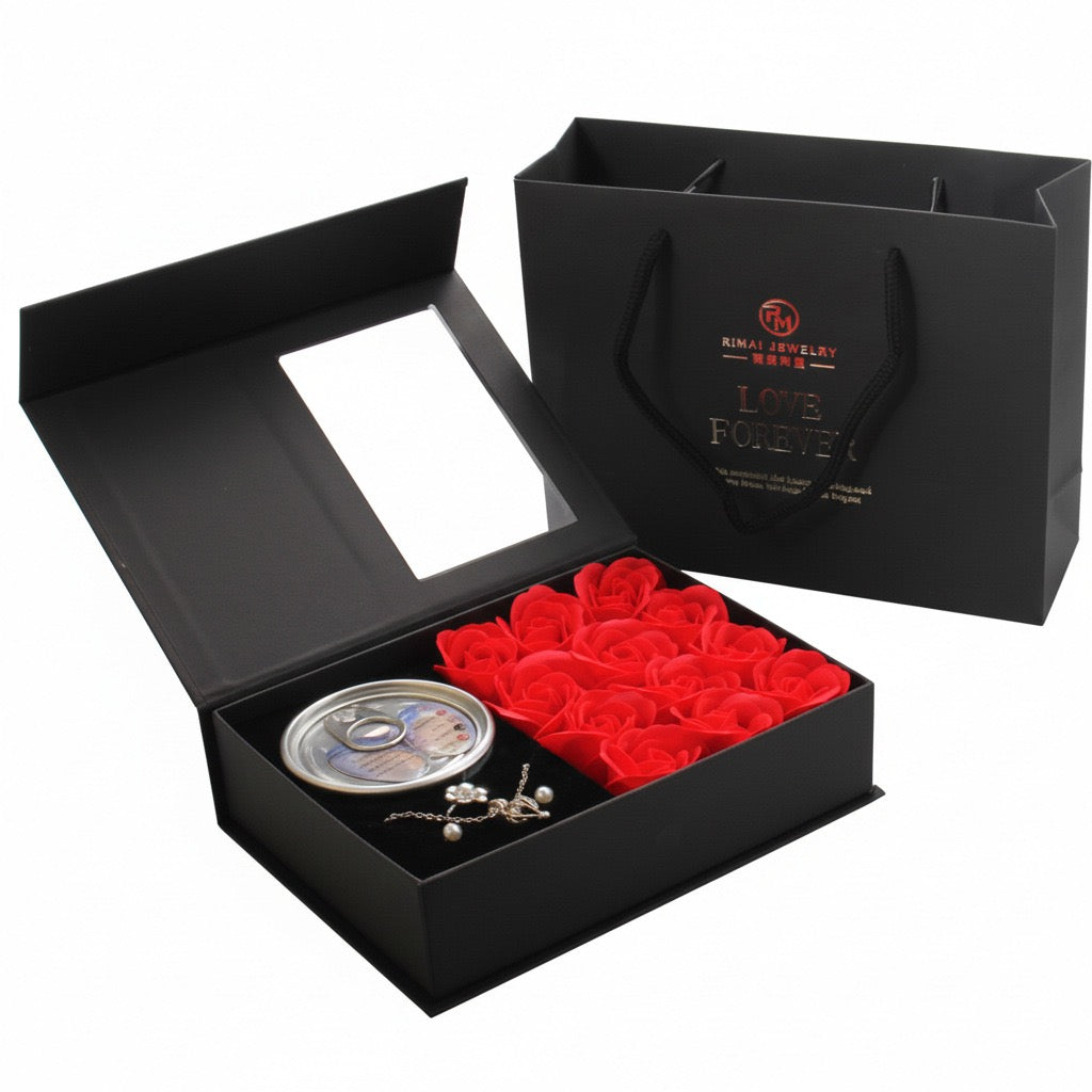 12 Soap Flower Real Pearl Necklace Gift Box