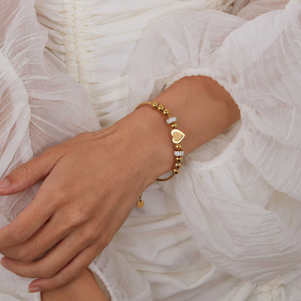 18k Rose Gold - Gold -Silver Titanium Heart Chain Bracelet EG