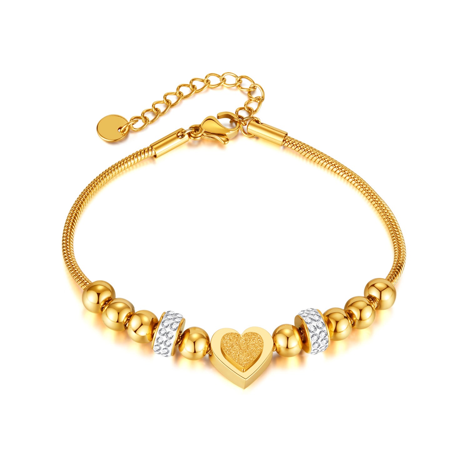 18k Rose Gold - Gold -Silver Titanium Heart Chain Bracelet EG