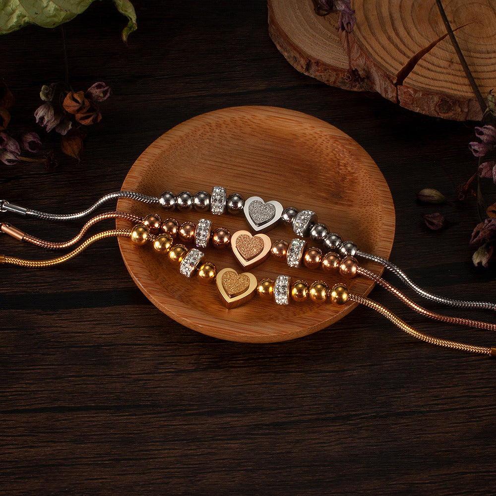 18k Rose Gold - Gold -Silver Titanium Heart Chain Bracelet EG