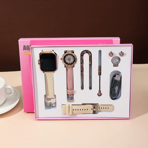 A58 Plus Smart Bluetooth Call and Full Diamond Small Gold Watch Full Jewelry set